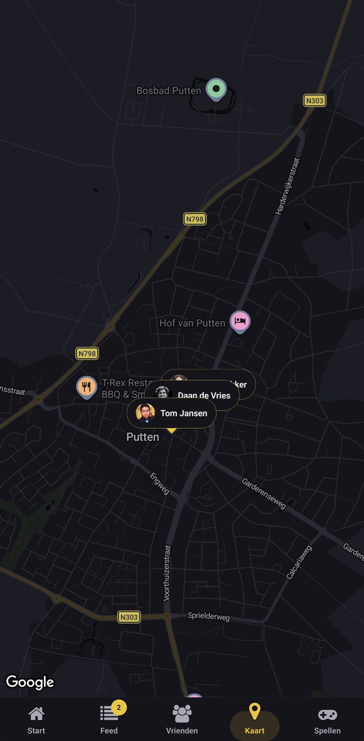 Live kaart met check-ins van vrienden