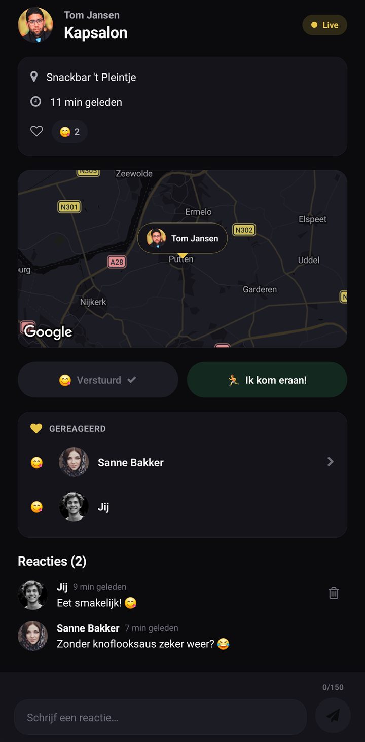 Check-in-detail met reacties en comments